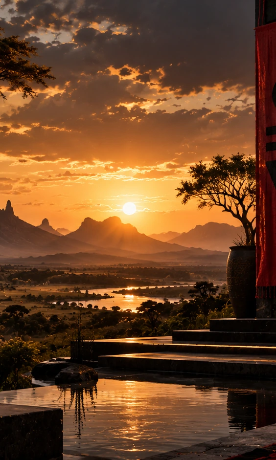 Carved stone architecture at sunset